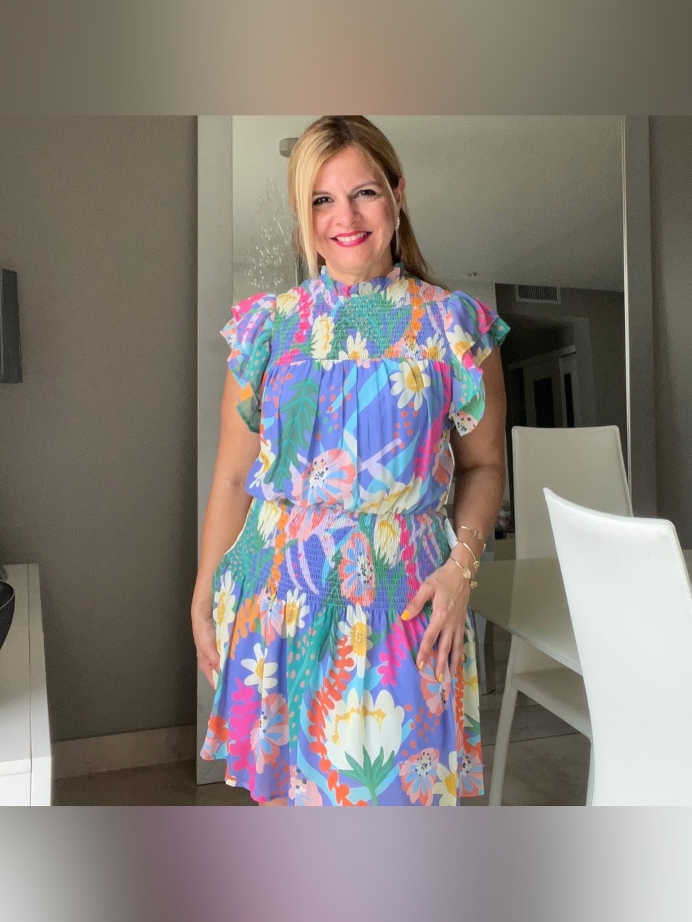 Entro Colorful Floral Smocked Mini Dress Small NWT
